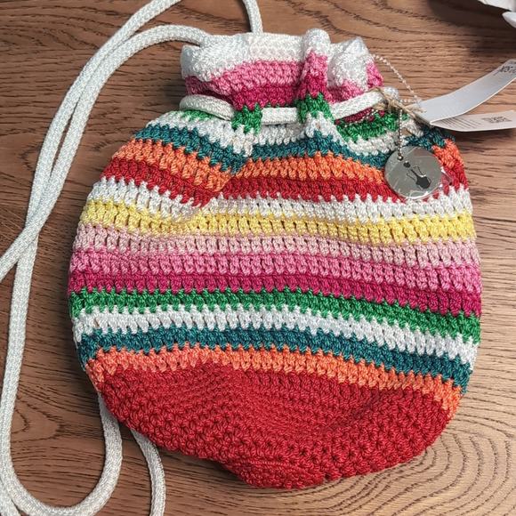 NWT The Sak Crochet Craze Textile Backpack Striped Rainbow